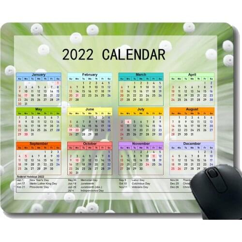 Special Design 2022 Calendar Mouse Pad,Light Fan Drop Green Rays Mouse Mat for Office Computers Laptop Men Women