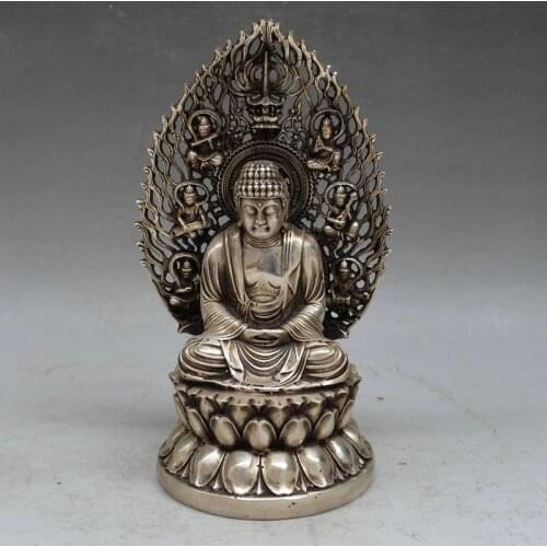 Tibet Buddhism Silver Sakyamuni Shakyamuni Amitabha Dharmapala Buddha Statue