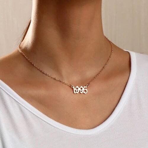 Vintage Stainless Steel Birth Year Statement Pendant Necklaces For Women Gold Chain Necklace Birthday Jewelry Gift