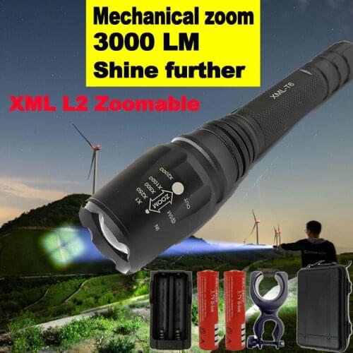 High quality Tactical LED Flashlight Torch XML L2 Zoomable Power 2x 18650 Battery Use for Hunting Flashlight for Bicycle Light