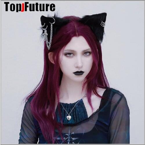 Women girl Gothic lolita cosplay Hand made cat ear hairpin animal ear hairpin dark black earth cool dark hair clip