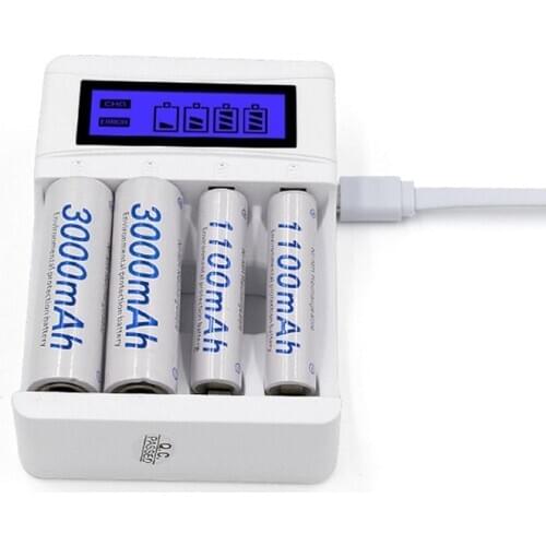 4 Slots Lcd Sn Usb Battery Charger for Rechargeable Aa/Aaa/Ni-Cd/Ni-Mh Chargers Input DC 5V 2A