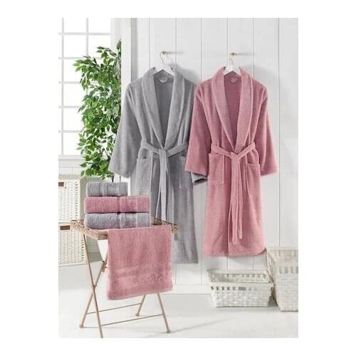 Zeynep Textile Silver 100% Cotton Family Bathrobe Set
