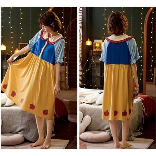 Womens Pajamas Summer Cotton Short-sleeved Pajamas Thin Section Long Knee-length Womens Home Wear Pajamas Sleepwear Women