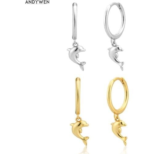 ANDYWEN 925 Sterling Silver Gold Animal Drop Earring Fish Women Piercing 2020 Rock Punk Ohrringe Pendiente Luxury Jewelry