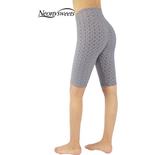Sugar Pocket Womens Honeycomb Shorts Women Push Up Workout Leggings Sport Fitness Running Training High Waist Seamles Tights