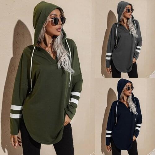 Women Spring Autumn Casual Solid Hoodies Female Long Sleeve V Neck Sweatshirts Female Irregular Tops 2021 Ladies Pullover Tops