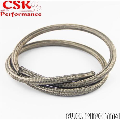 1M 3 FT 4AN Nylon Steel/ Stainess Braided Fuel Oil Gas Hose Line AN 4 AN -4 Black / Silver