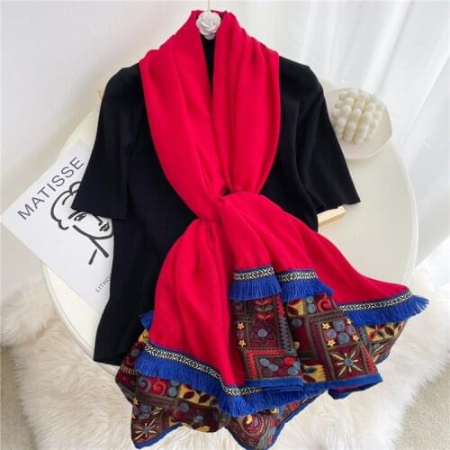 2021 Paisley Cotton Women Scarf Hijab Luxury Headband Scarves Shawl Wrap Pashmina Soft Embroidery Tassel Pearl Beach Foulard