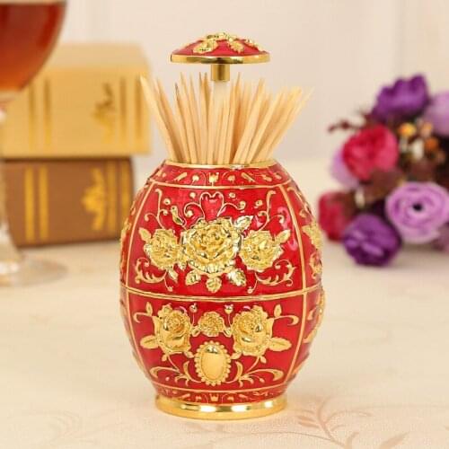 Automatic Toothpick Holder Egg-Shaped Toothpick Dispenser Pattern Retro Diverse Travel Home Gifts Metal Crafts Matryoshka