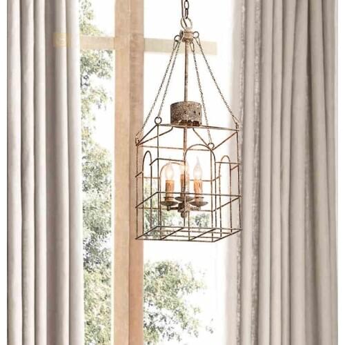 American country dumb black bird cage wrought iron restaurant chandelier European retro candle bedroom corridor