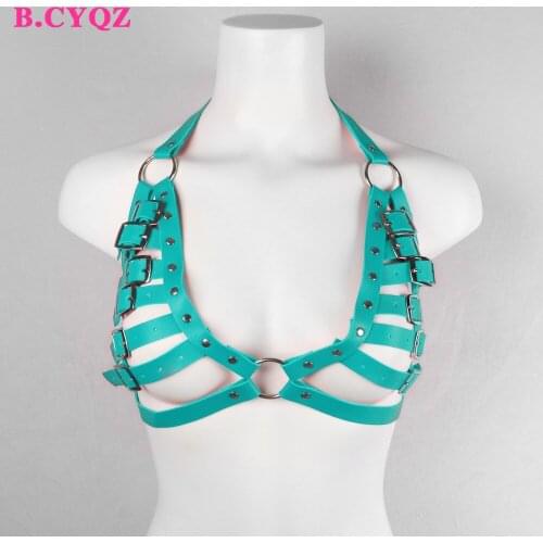 B.CYQZ Leather Harness Women Bra Cage Goth Garter Chest Bondage Strap Girl Sexy Lingerie Underwear Rave Outfit Festival Clothes
