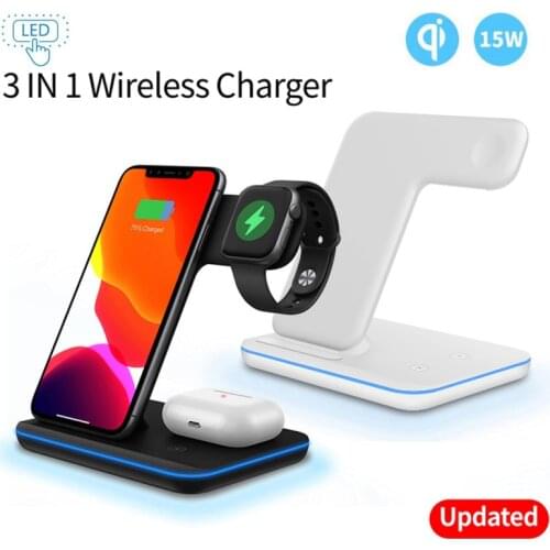 3 in 1 Qi Wireless Charger Stand 15W Fast Charging Dock Station For AirPods Pro iPhone 12 11 XS XR X Apple Watch iWatch 6 5 4 3