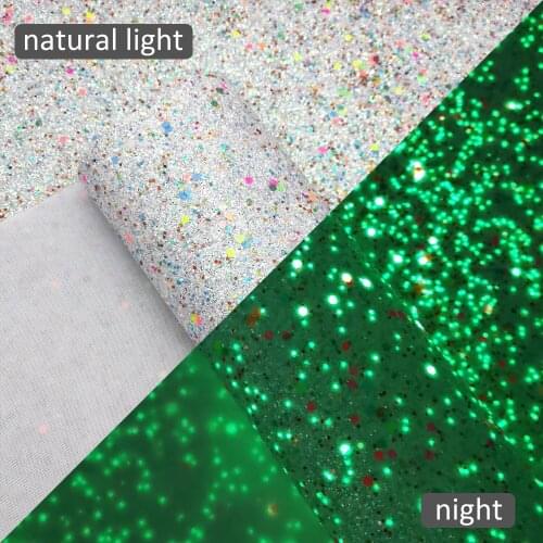 20*33cm Glow in the Dark Glitter Vinyl Synthetic Leather For Hair Bow DIY Projects Handbag Wallet Shoes,1Yc18229
