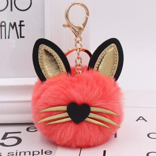 Cute Pom Pom Keychains Fake Rabbit fur ball key chain porte clef pompom de fourrure fluffy Bag Charms bunny keychain Keyring