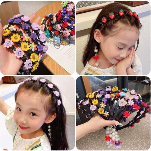 HigoodChildrens false pearl pendant earrings hair hoop 2021 new can spread the hairpin head hoop tassel press hairpin hair girl