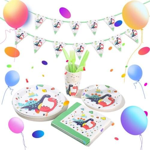 Dinosaur Party Supplies Dinnerware Paper Straws Disposable Tableware Set Kids Boy Jungle Birthday Baby Shower Decoration
