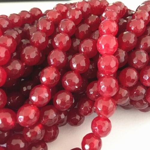 6mm 8mm 10mm 12mm faceted jades round red stone chalcedony loose beads fit diy necklace bracelet jewelry making 15inchFR28