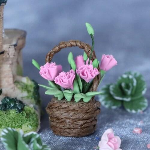 Artificial Resin 1/12 Dollhouse Flower Basket Toys Decor Gift for Kids Girls