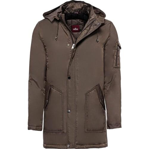 Brown Pocket Hooded Mens Coat