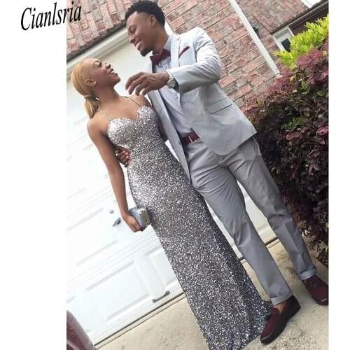 Handsome Silver Slim Fit Mens Suits Notched Lapel Wedding Tuxedos For Men Cheap 2 Piece Prom Blazers (Jacket+Pants)