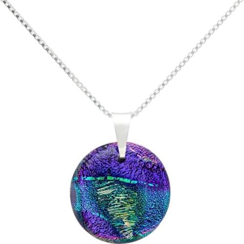 DARK DIAMOND-dichroic crystal pendant and 25mm 925 sterling silver. Assorted Colors. Craft. Exclusive. (With chain)