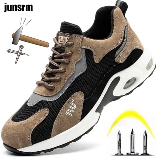 Lightweight safety shoes breathable womens steel-toed shoes imitation piercing non-slip protective mens sports work boots
