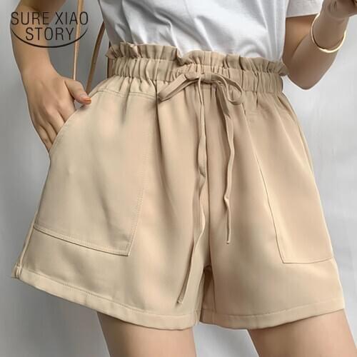 Summer New Loose High Waist Shorts for Women Apricot Black 2021 Korean Cargo Wide Leg Chiffon Shorts Female Pockets M-2XL 9650