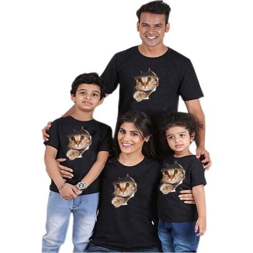 Summer Cotton Animal Cat Printed Matching Dad T-shirt Baby Bodysuit Perfect Gift For Fathers Day Family Matching Clothes