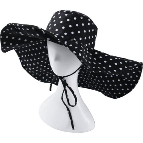 Summer hat girls black and white wave dot pot hat photo hat outdoor beach big eaves sun hat photography hat
