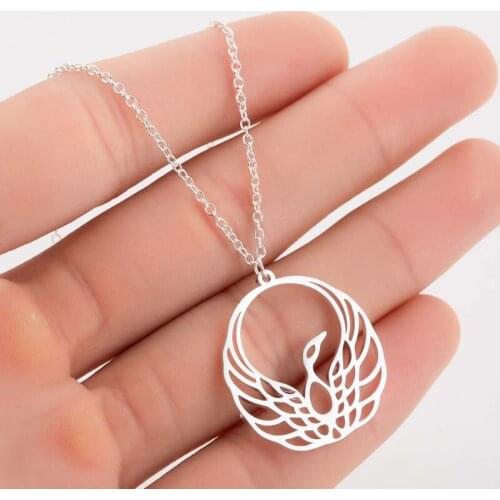 Cute Stainless Steel Origami Phoenix Necklace For Women Hollow Lucky Bird Pendant Choker Animal Jewelry Birthday Gift Accessory
