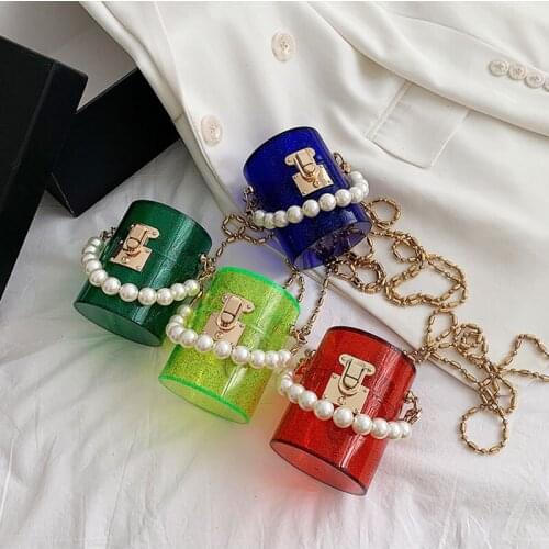 Mini Cylinder Transparent Pearl Crossbody Shoulder Bag for Women Female Luxury Designer Chain Messenger Bags Girls Purse Handbag