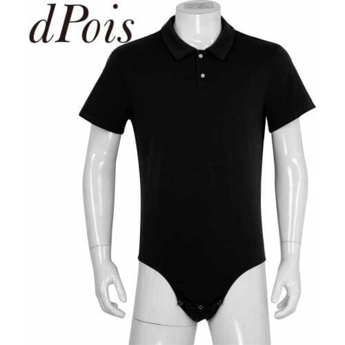 Diaper Lovers Mens One Piece Lingerie Short Sleeve Turn-down Collar Press Button Crotch Shirt Bodysuit Romper Pajamas Sleepwear