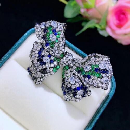 Bowknot brooch dark color unisex fine jewelry for men & women 925 sterling silver free shipping 38*53MM