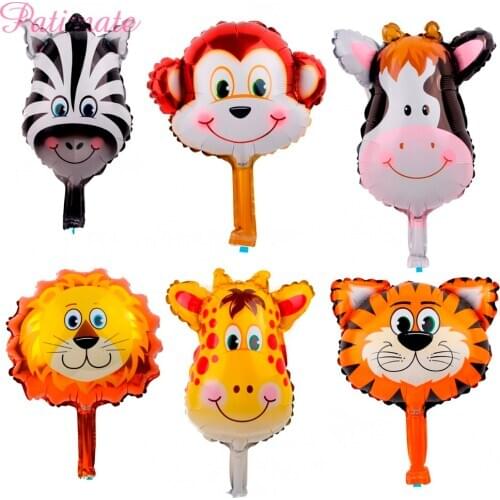PATIMATE 6pcs/lot Animal Head Foil Balloons Lion Monkey Helium Balloon Safari Animals Balloon Kids Toys For Baby Party Deco