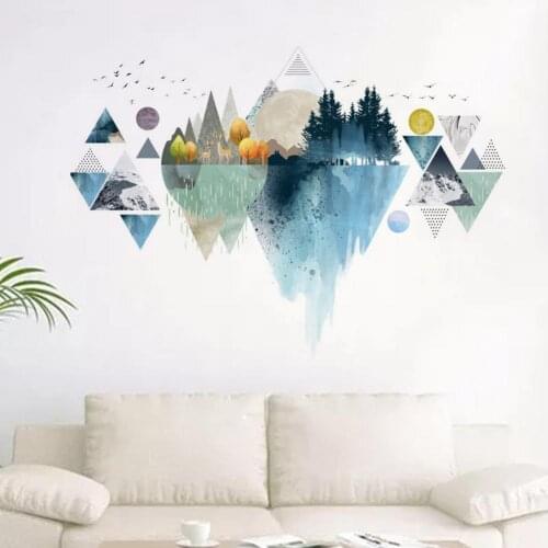 2Pcs Wall Sticker Adhesive Film PVC Nordic Style Nature Landscape Abstract Mountain Wall Decorative Vinyl Stickers Wall Paper