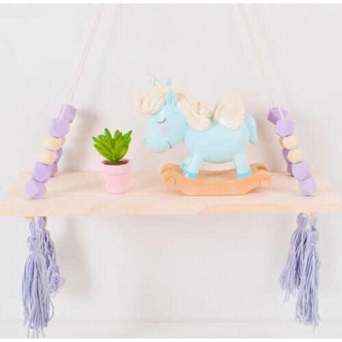 Wall Hanging Rope Shelf Wooden Floating Shelves Living Room Kids Bedroom Wall Decoration Wooden Beads Fringed Rack Frame Display