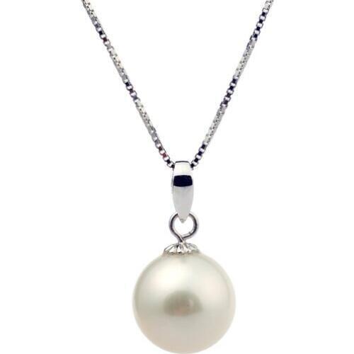 Charming Pearl Jewellery,White Color AAA 9-10MM Round Freshwater Pearl Pendant Necklace,S925 Sterling Silvers Necklace