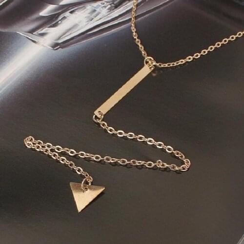 Fashion New Jewelry Necklace Personality Simple Metal Strip Triangle Tassel Women Short Paragraph Necklace Wholesale Gift