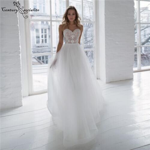 Beach Wedding Dresses Boho Lace Appliques Pearls Sheer O-Neck Backless Bohemian Bridal Gowns Plus Size Vestido De Noiva