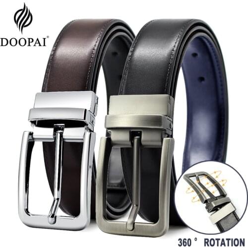 DOOPAI Leather Belt for Men Reversible Rotatable luxury mens belt Pin Buckle Strap jeans cowboy Casual men belts ремень мужской