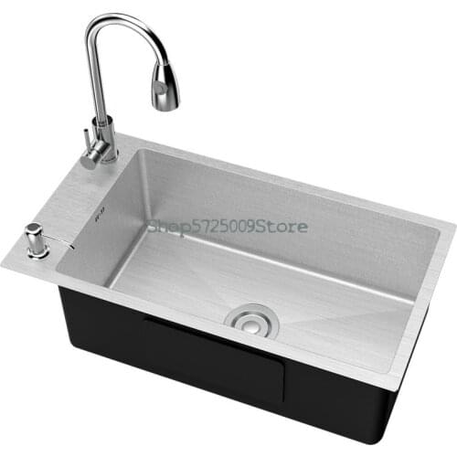 304 Stainless Steel Manual Sink Single Tank Kitchen Household Manual Vegetable Sink Thickened Size Single Basin Sink