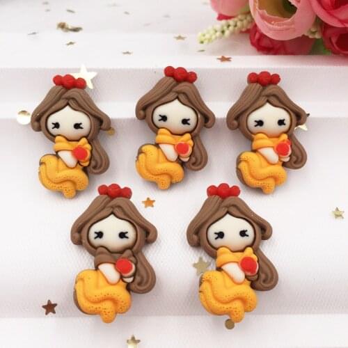 Hand Painted Resin Kawaii Colorful Girl Flatback Cabochon Stone 7PCS Scrapbook DIY Decor Home Figurine Crafts /Orange