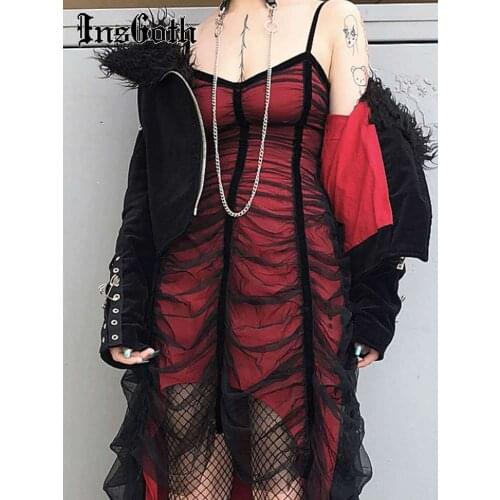 InsGoth Retro Sexy V Neck Black Dress Goth Aesthetic High Waist Party Dress Grunge Spaghetti Straps Backless Lady Party Outfits