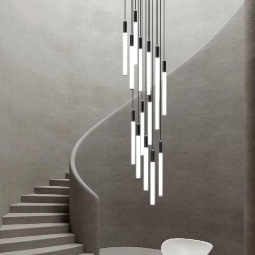 Nordic Long Lamp Stair Chandelier Modern Led Living Room Bedroom Chandelier indoor Lighting Hotel Hall Spiral Attic Chandelier