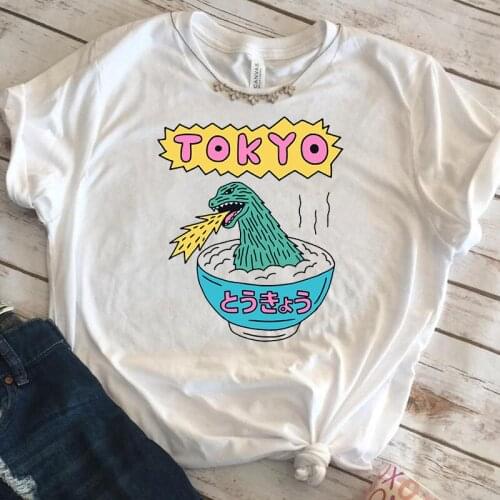 Tokyo Dinosaur Printed Japan Fashion Harajuku Shirt For Women Plus Size Cotton Cute Tees Short Sleeve Summer Casual Tshirts