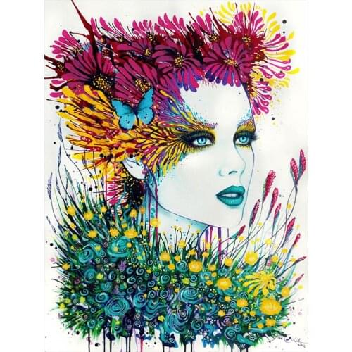 Woman Portrait Flower Butterflie Diamond Painting Round Full Drill DIY Mosaic Embroidery 5D Cross Stitch Character Pictures