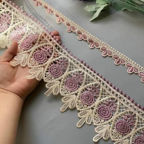 2 Yards Embroidery Purple Flower Lace Ribbon Trims for Sofa Curtain Trimmings Dress Costumes Applique Beige 10 cm 2.5 cm Hot