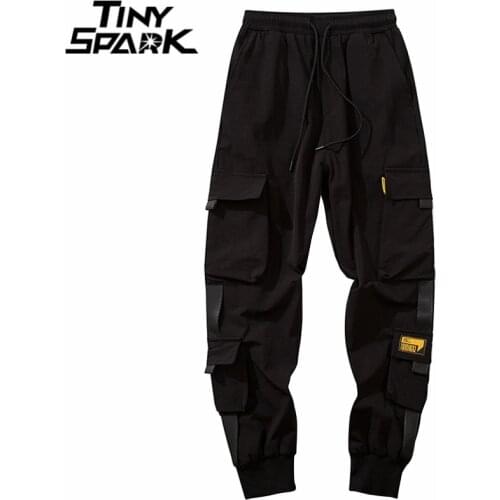 2021 Hip Hip Jogger Pants Streetwear Men Harajuku Cargo Pants Multi Pockets HipHop Joggers Trousers Black Track Pants Hipster