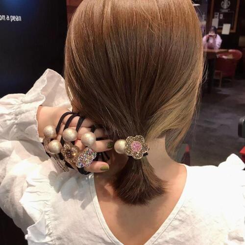 60pcs/lot DIY Simple Multi Girls Resin Pearl Drill Flowers Hair Band Bowknot Rubber Band Hair Styling Tools Accessories HA1361